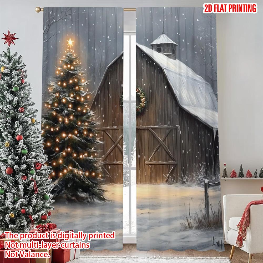 

2pcs 2D flat printing Merry Christmas Curtains Winter Christmas scene Versatile Durable Polyester Without Electricity Festive 52.50×116.00 CM 2pcs