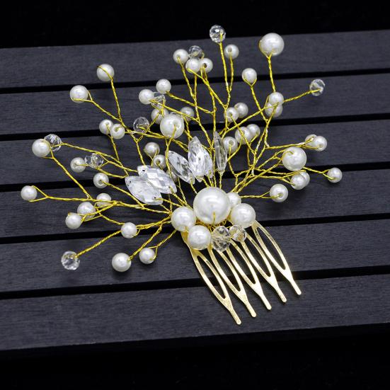 Shiny Faux Pearl Rhinestone Women Hairpin Bridal Comb Wedding Banquet Headdress