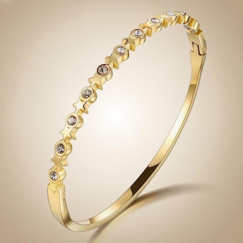 Pulsera de Acero de Titanio de Moda Europea y Americana para Mujer con Diamantes Microincrustados - Joyería de Acero Inoxidable que no Pierde el Color.