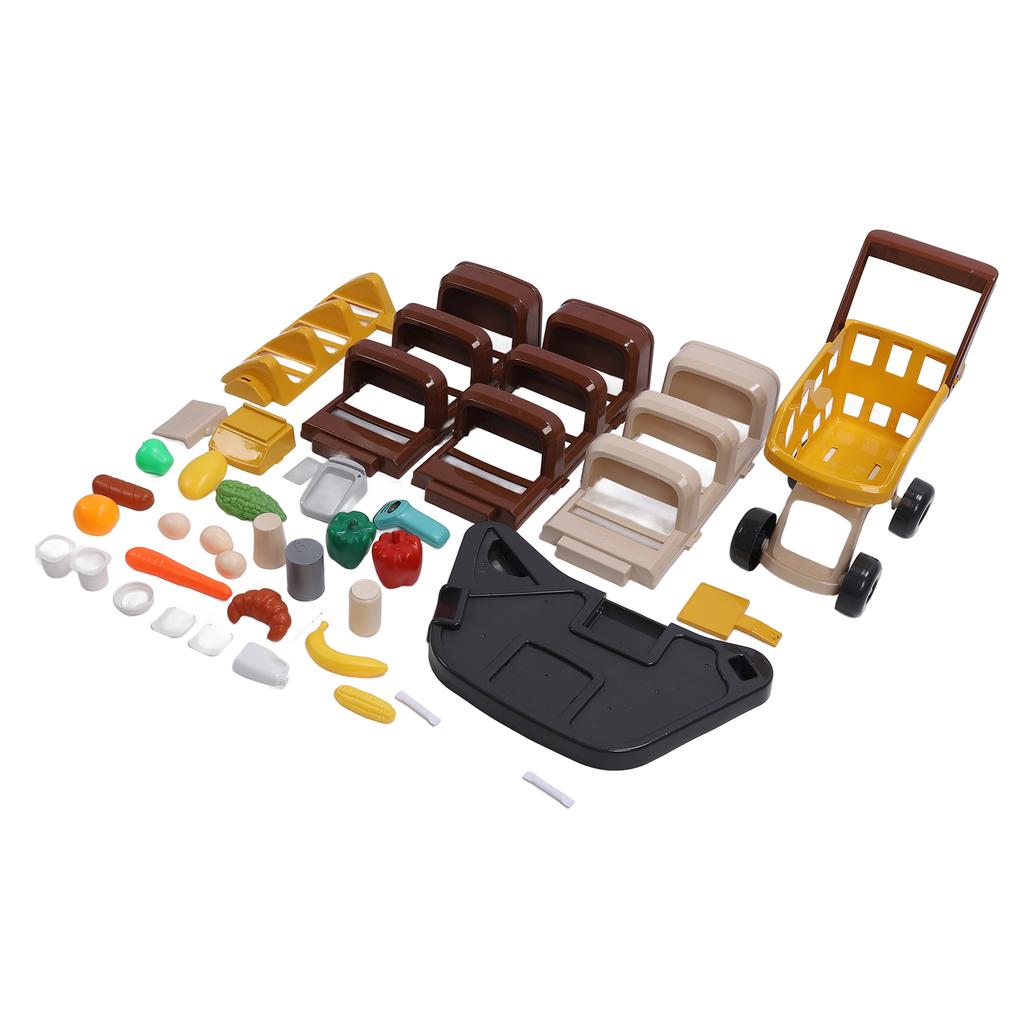 Cash Supermarket Playset for Kids with Working Scanner Register Shopping Cart Play Food Grocery