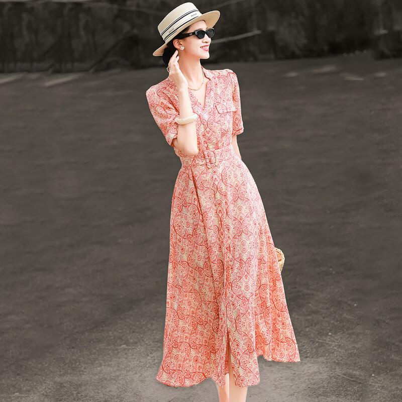 Lanseer 2026 Summer French V-Neck Printed Dress