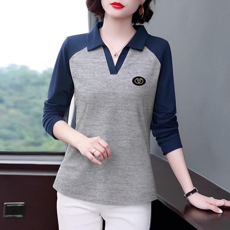 New Long-sleeved T-shirt for Women in Spring and Autumn Women's Lapel Polo Shirt Large Size Loose Casual Collar Top