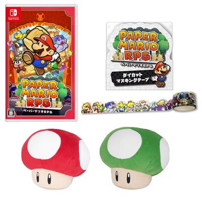 Paper Mario RPG Switch Mushroom Plush Toy Set Masking Tape - + (Die-Cut Included)
