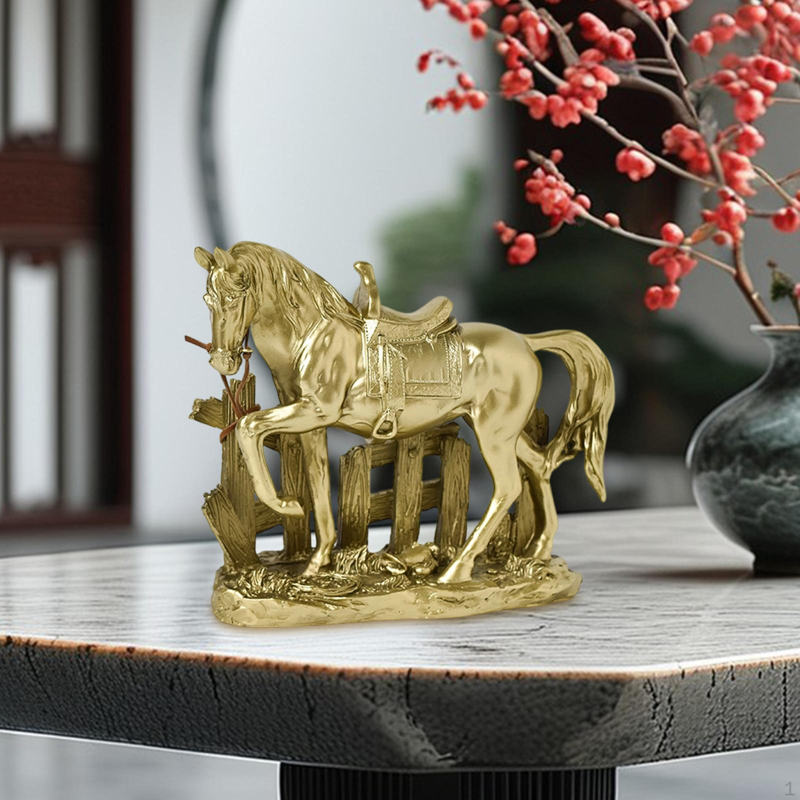 Resin Horse Figurine Animal Sculpture Artwork Decorative Statue Ornament for Bookshelf Office