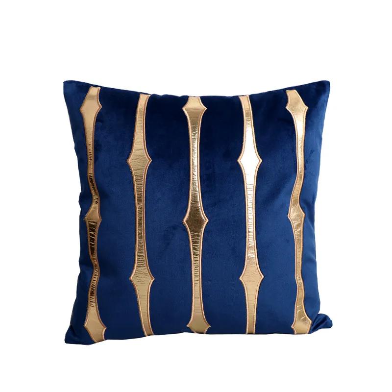 Mint Blue Velvet Cushion Cover with Gold Decor Coffee Seat Home Sofa Living Room Bed Pillowcase Funda Cojin