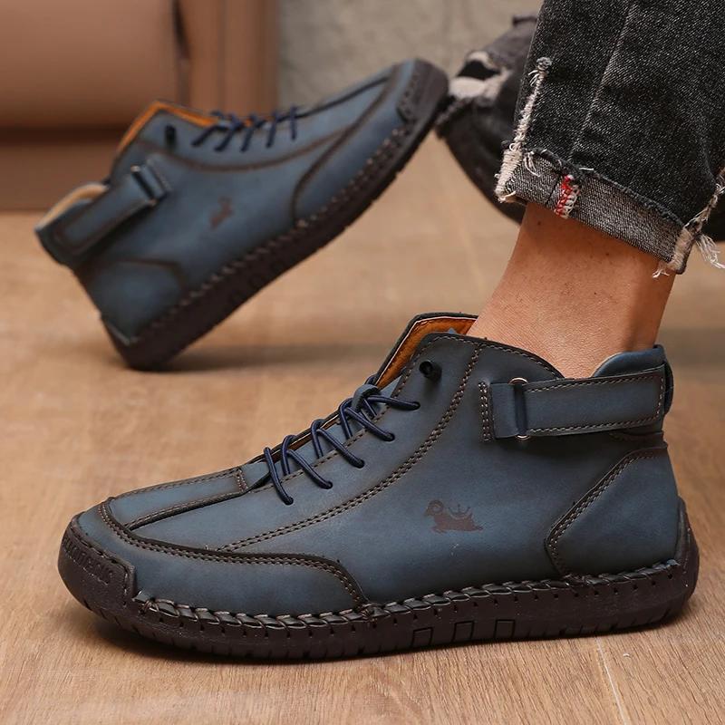 Men's Handmade Leather Ankle Boots Retro Crafted Design Hiking Loafer Unique Comfortable Footwear Luxury Man Boots 2025 New In