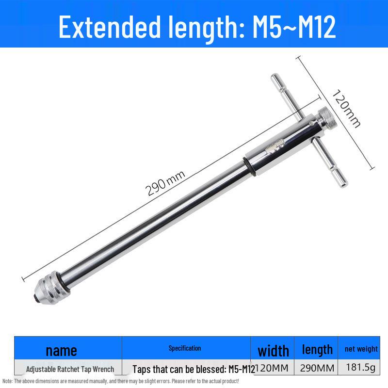Adjustable Tap Wrench Set - Manual Tapping Tool with Extended Chuck