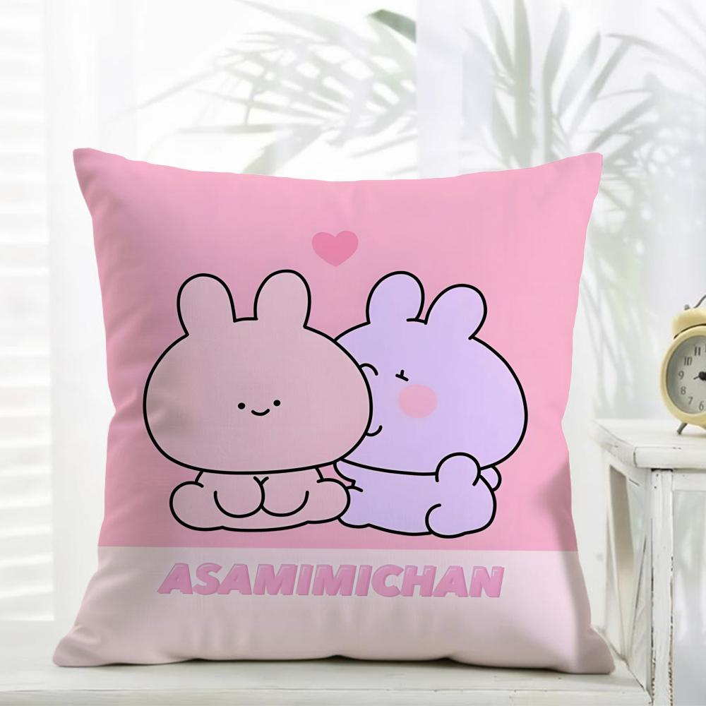 Asamimichaan Asleep Cute Asamimi Cushion Cover comfort Daily Washable Linen Soft  for Sofa Bed Home Room Decor