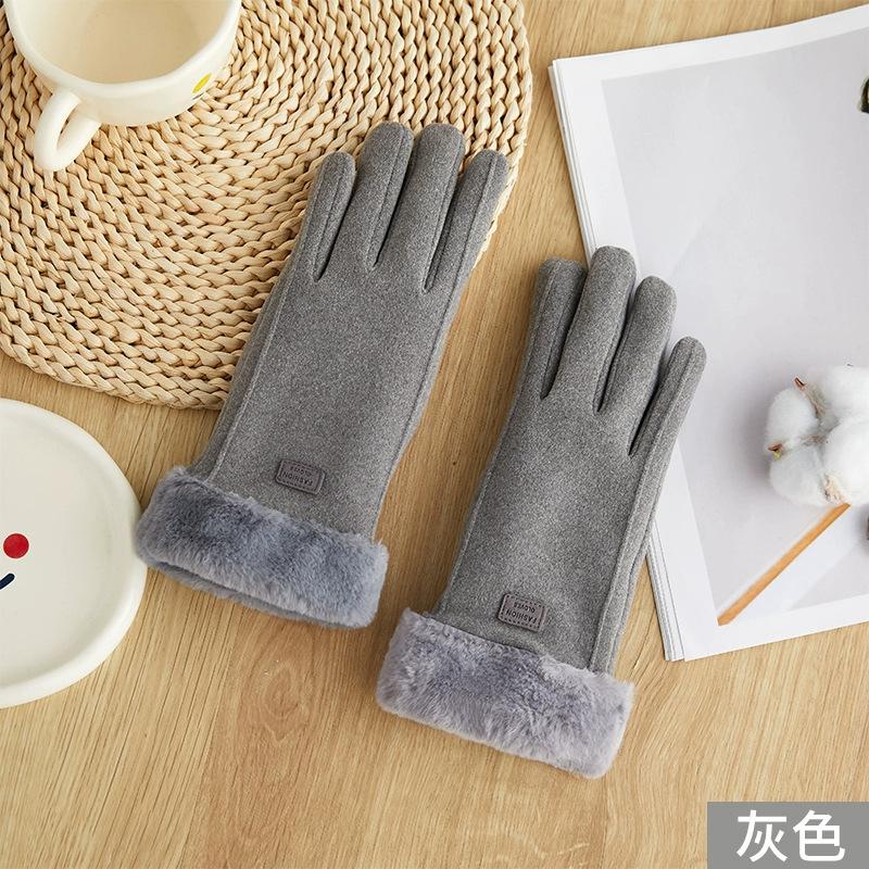 Women's winter warm gloves, women's electric vehicle riding, windproof and cold-proof, touch-screen imitation suede, student thickened velvet