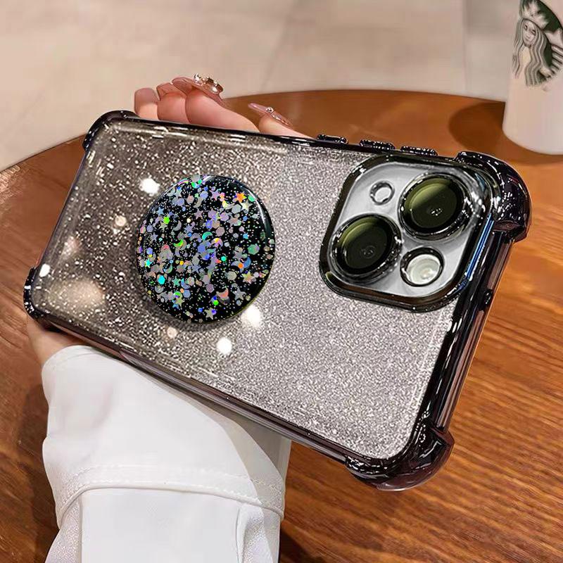 Luxury Shockproof Glitter Holder For Iphone15pro Silicone Ring Case For iPhone 15 14 13 12 11 17 Pro Max With Holder Stand Cover