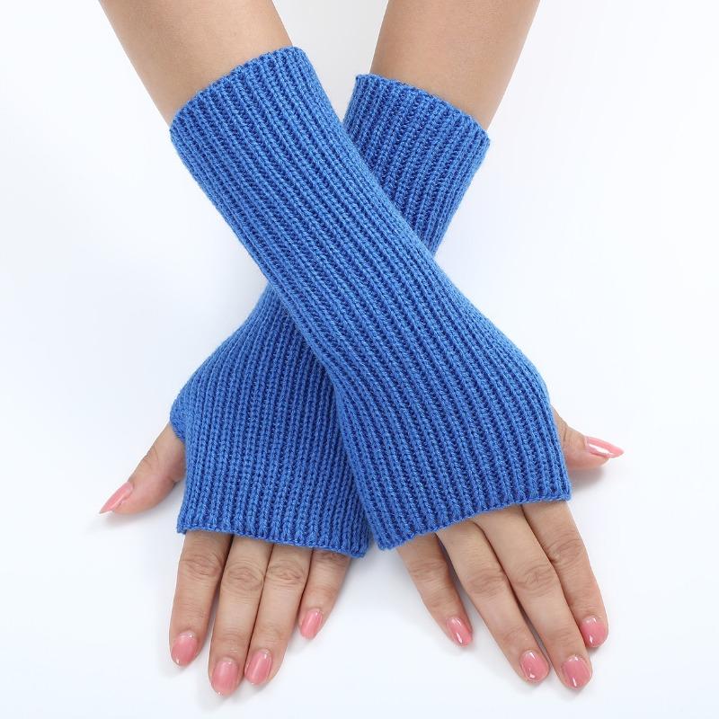 Long and Fine Striped Woolen Gloves New Autumn and Winter Women's Fashion Fake Sleeve Knitted Warm Fingerless Wrist Cover