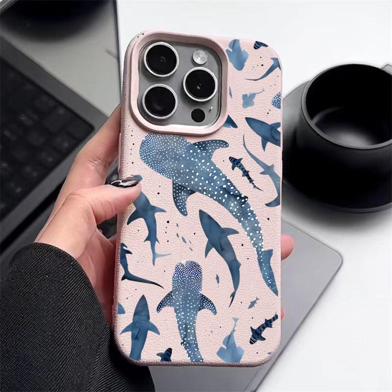 Whale Shark Phone Case For iPhone 17 16e 16 Pro Max 12 13 14 15 Pro Max 11 17 Air Shockproof Leather Texture Silicone TPU Cover