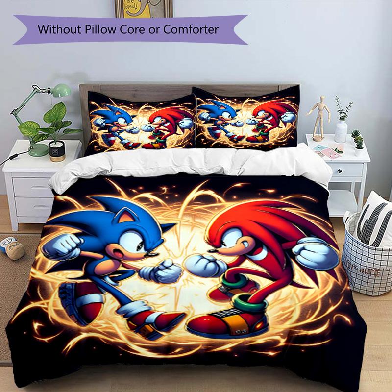 3pcs Duvet Cover Set (1*Duvet Cover + 2*Pillowcase, Without Core), Sonic Print Bedding Set, Bedroom Decor, All‑Season, Birthday Gift
