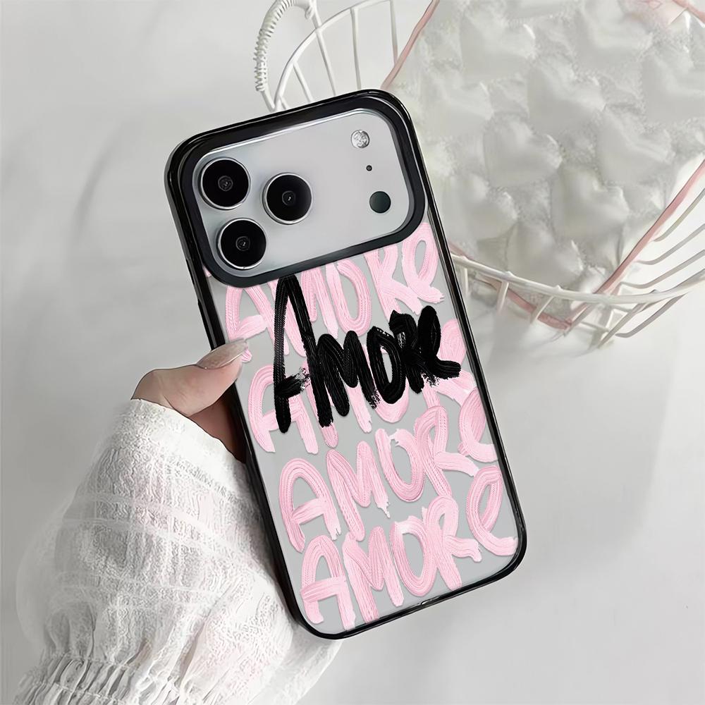 Amore-Love Italian Romantic Pink Lettering Phone Case for IPhone 16 12 13 11 17 14 15 Pro Max Shockproof Cover 15 Pro