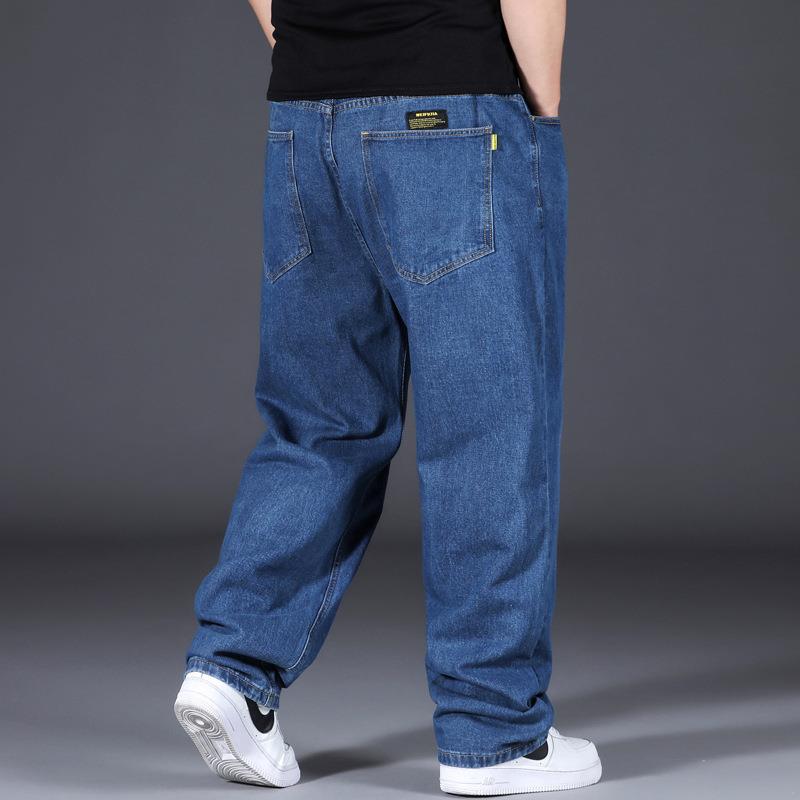 Washed Distressed Split Design Curved Knife Jeans for Men In Autumn and Winter, High Street Retro Loose Straight Leg Casual Pants