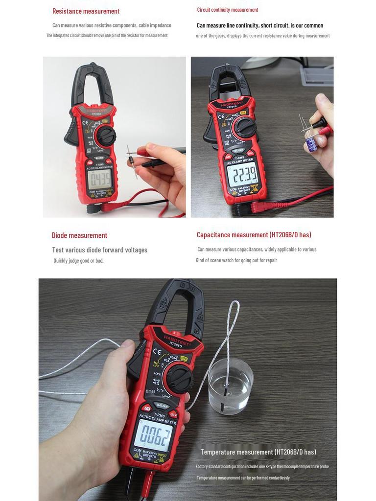 HT206D Smart Digital Clamp Meter - AC/DC Multimeter & Leakage Current Tester