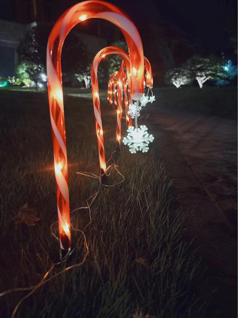 Solar-Powered Christmas Star & Snowflake Ornaments with Candy Cane Light Stakes