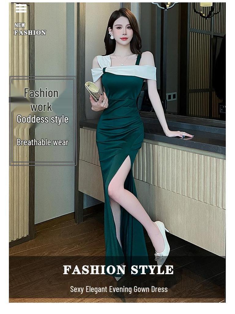 Elegant Low-Cut Slim Fit Nightclub Evening Gown A717