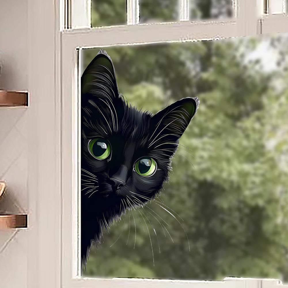 Cartoon Schwarze Katze Statisch Haftend Fensteraufkleber Abnehmbar Selbstklebend für Balkon Schlafzimmer Glas Heimdeko Kunst