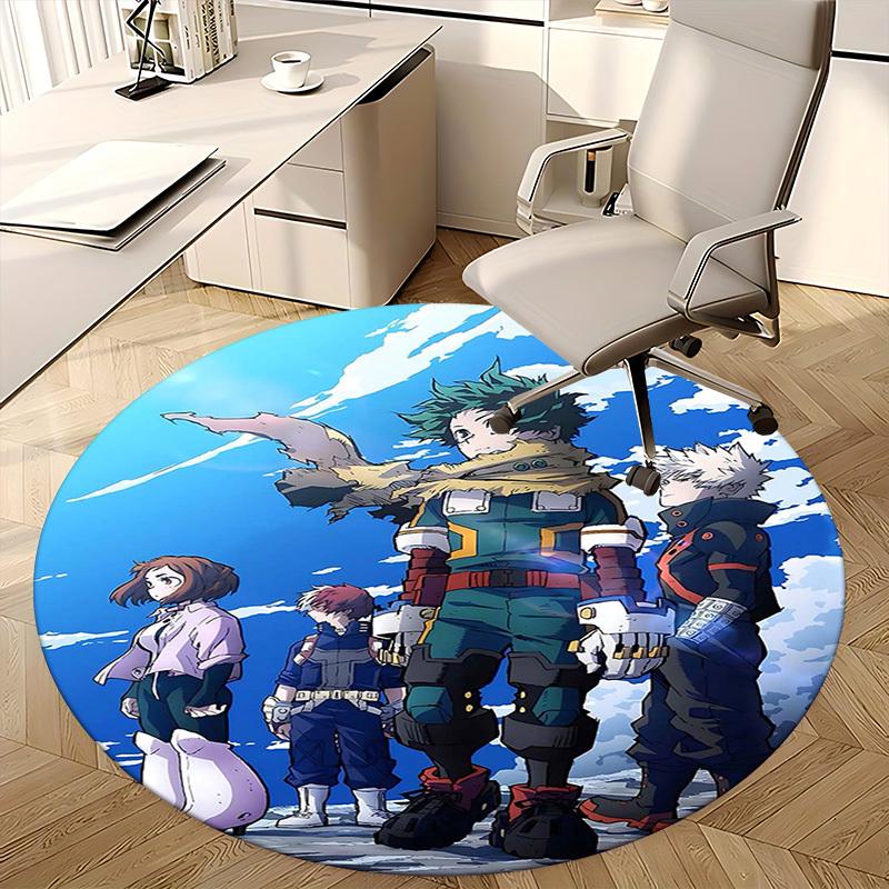 1pc My Hero Academia Round Carpet - Anime Design Chair Mat for Office, Home Decor, Living Room