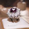 Luxury  Copper Brilliant Purple Square Master Zircon Ring Female Inlaid With Water Drop Full Diamond Ring Party Wedding Gift