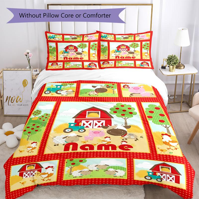 3pcs Custom Name Animals Bedding Set Duvet Cover Closure Includes 1 Duvet Cover & 2 Pillowcases, Soft and Comfortable for All Seasons.