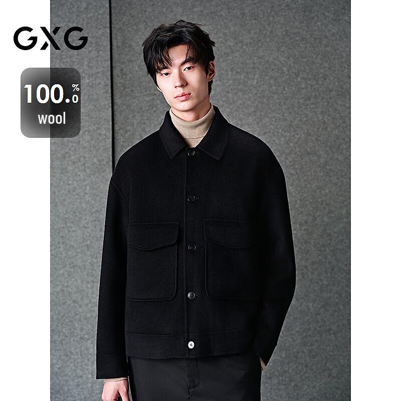 GXG Men's Casual Black Wool Lapel Short Coat