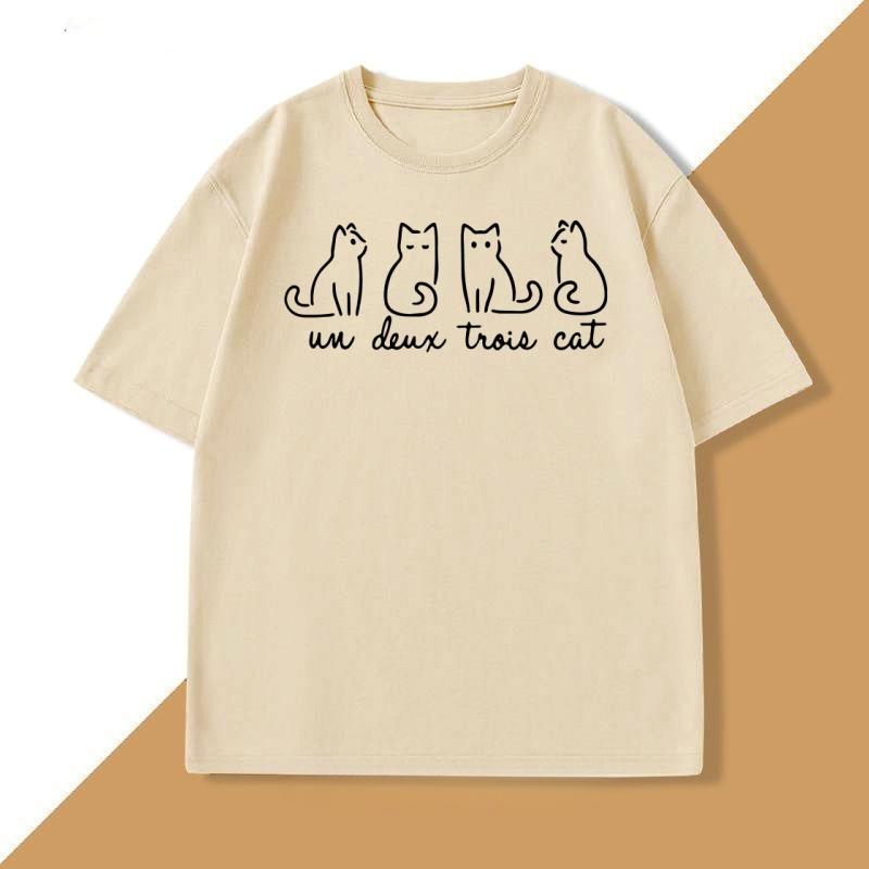 Un Deux Trois Cat T Shirt Casual Cat Mom TShirt French Teacher Tshirt Funny Cat Tshirt Unisex WOMEN Causal Short Sleeve Tees Tops