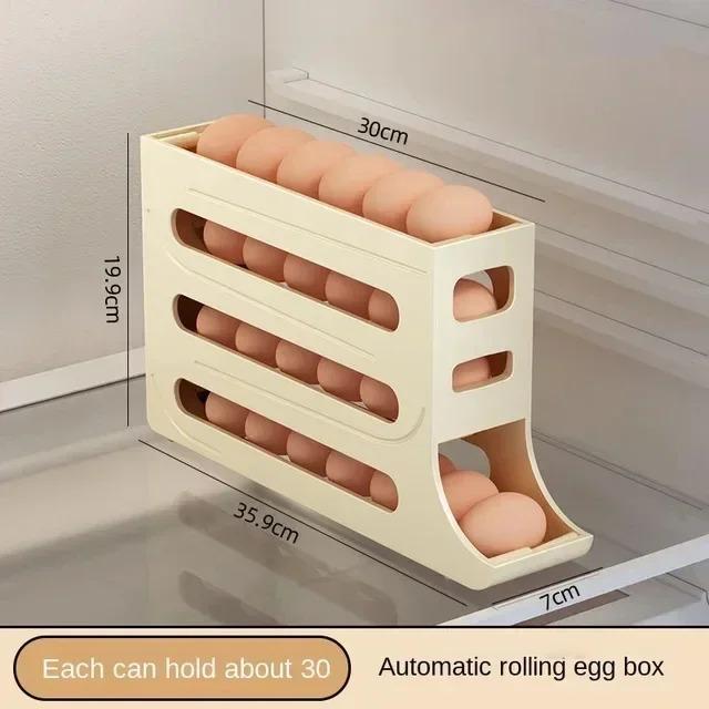 4 Tier Fridge Egg Rack Automatic Rolling Egg Holder Storage Box Container Kitchen Refrigerator Egg Dispenser Fridge Organizer