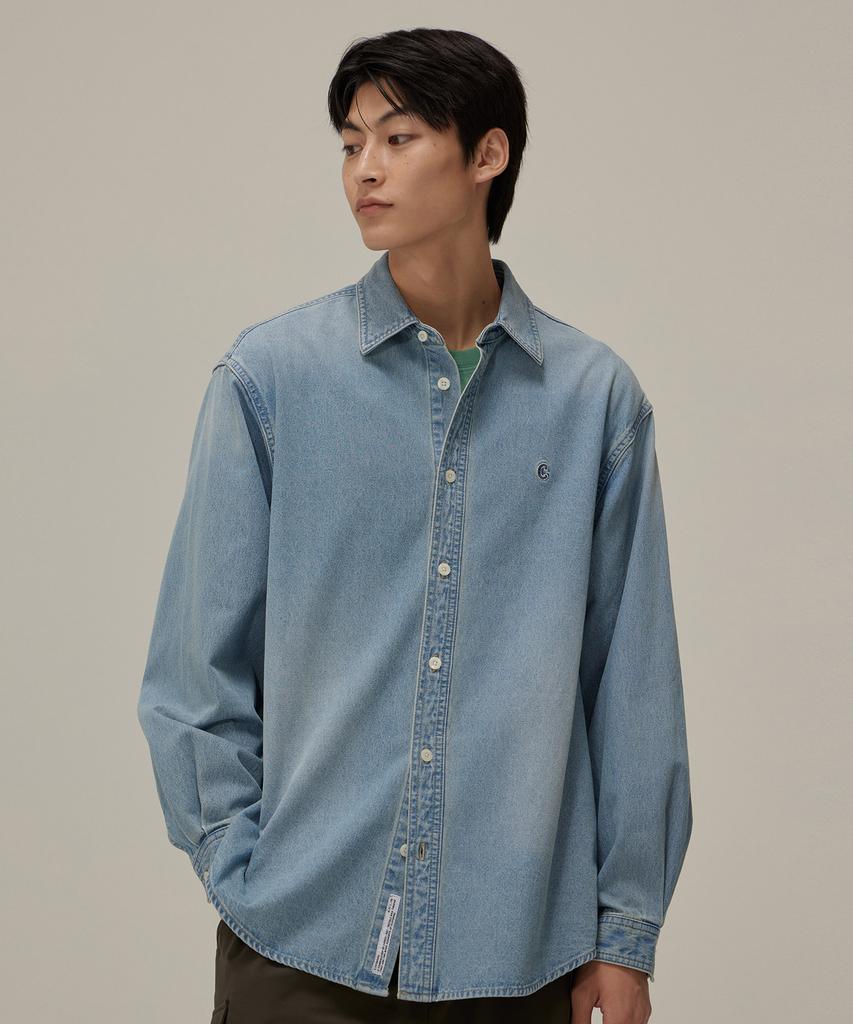 COVERNAT Semi-Oversized Washed Denim Shirt Light Blue