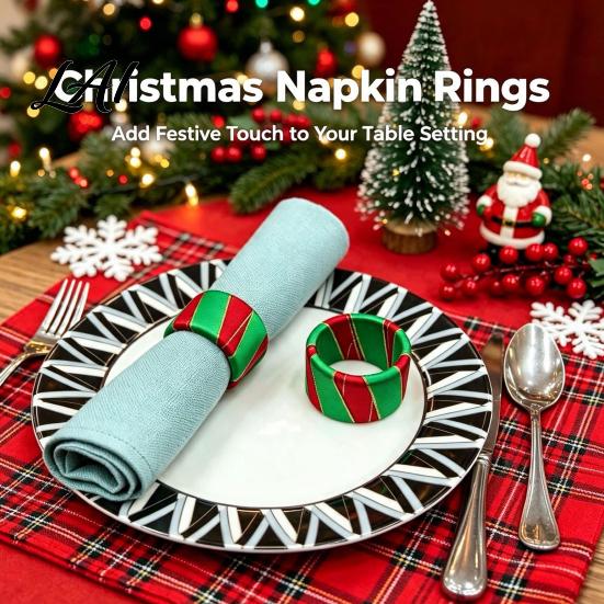 Holiday Table Decor 6Pcs Christmas Napkin Rings Red And Green Decorative Holders Festive Rings for Reusable Bands Dinner Decoration Hotel Banquet