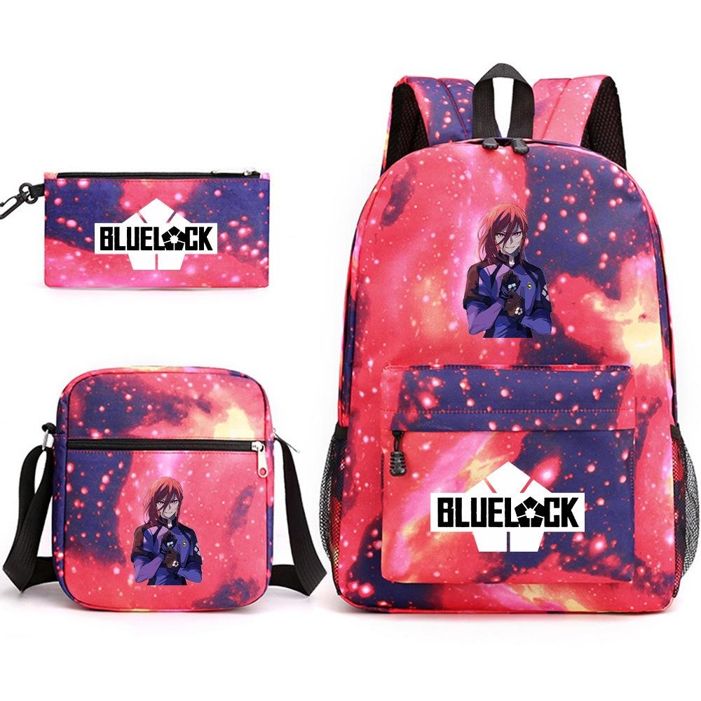 3 Piece School Backpack Set for Students Large Capacity Oxford Cloth Schoolbag with Shoulder Strap and Pencil Case