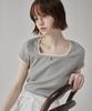 RONRON Lace Square Heart Neck Short Sleeve Gray