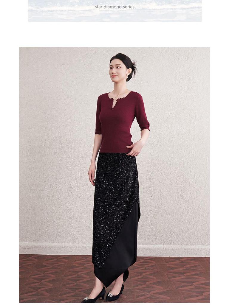 New Autumn Slim Fit V-Neck Five-Sleeve Hand-Crocheted Wool Sweater