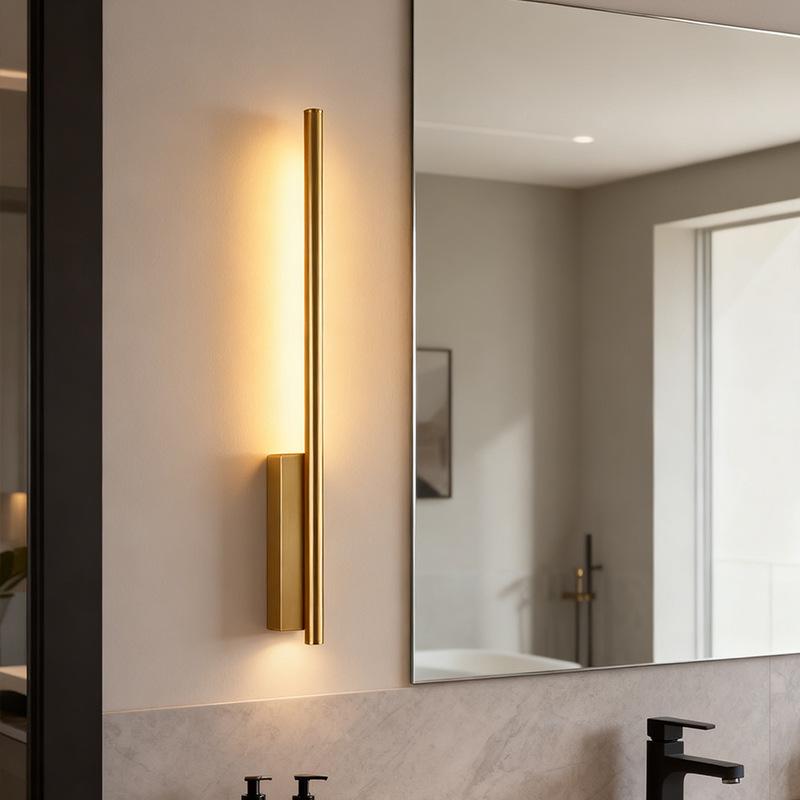 Modern Minimalist LED Wall Lamp - Copper Round Tube for Bedside, Corridor, Living Room, or Entrance