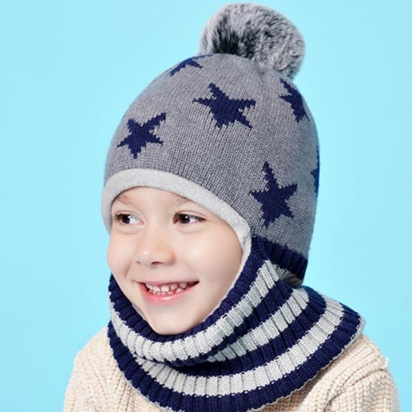 Winter Kinder Mütze Strick Stern Mützen für Baby Junge Mütze Schal Snood Mit Fleecefutter Mützen für Jungen