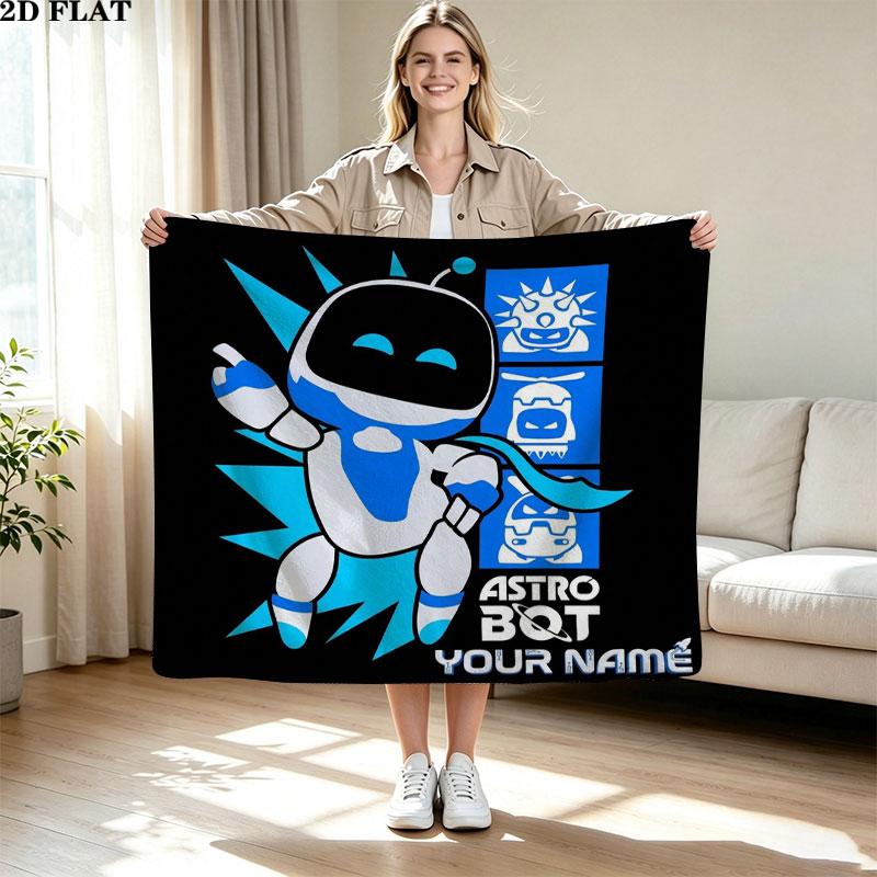 1PC ASTRO BOT Custom Name Patterned Flannel Blanket Suitable For All Seasons for Home Decor Warmth and Comfort Gifts Holiday Present