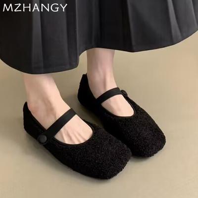 Fashion Women Short Plush Loafers Shoes Shallow Flats Shoes Woman 2025 Trend Fashion Casual Winter Cozy Snow Mary Jane Shoes Zapatillas