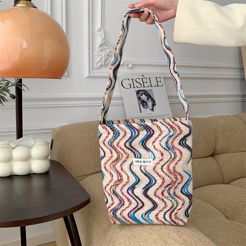 3 seaside vacation style rainbow striped shoulder bag spring and summer new large-capacity canvas bag handbag
