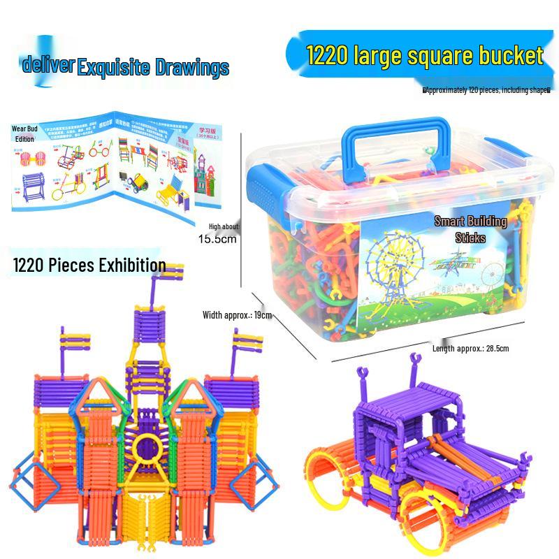 Smart Sticks Building Blocks: 1220-Piece Interlocking Set for Early Education and Kindergarten with Instruction Manual