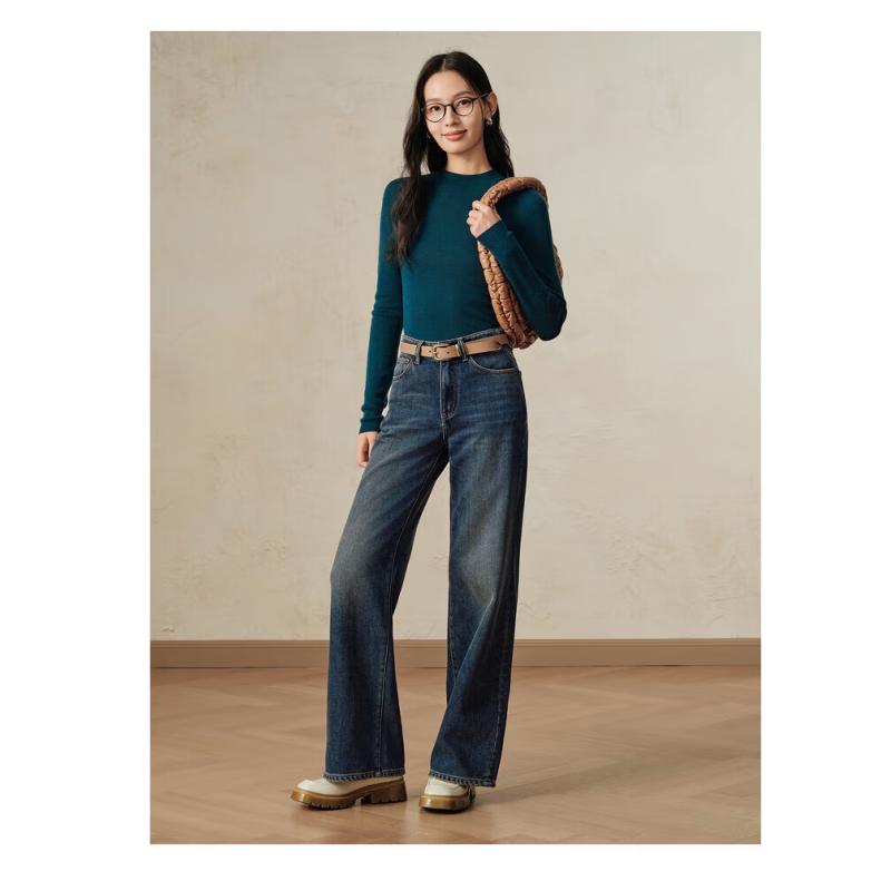 Jiu Zi Annakol Women's Machine Washable 100% Wool Mock Neck Knit Sweater