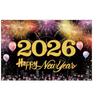 Shiny 2026 New Year Backdrop Banner Black Gold Celebration Banner  Outdoor Party