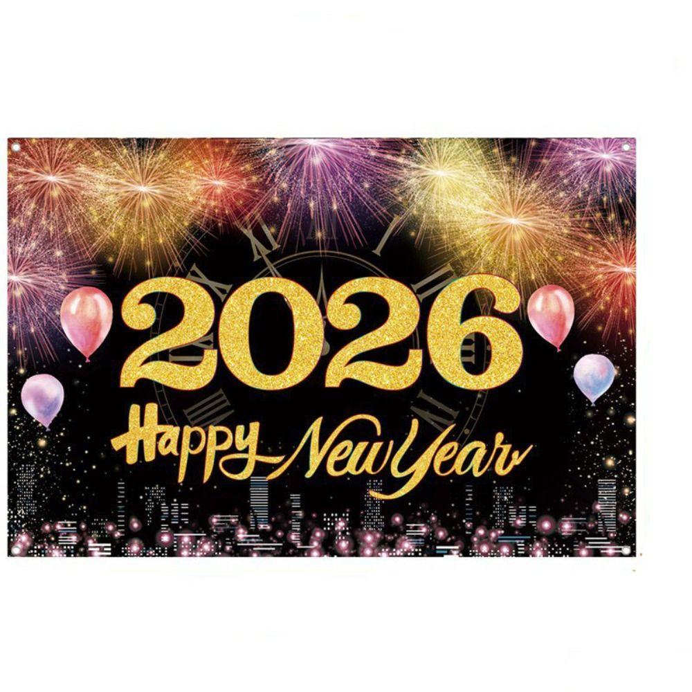 Shiny 2026 New Year Backdrop Banner Black Gold Celebration Banner  Outdoor Party