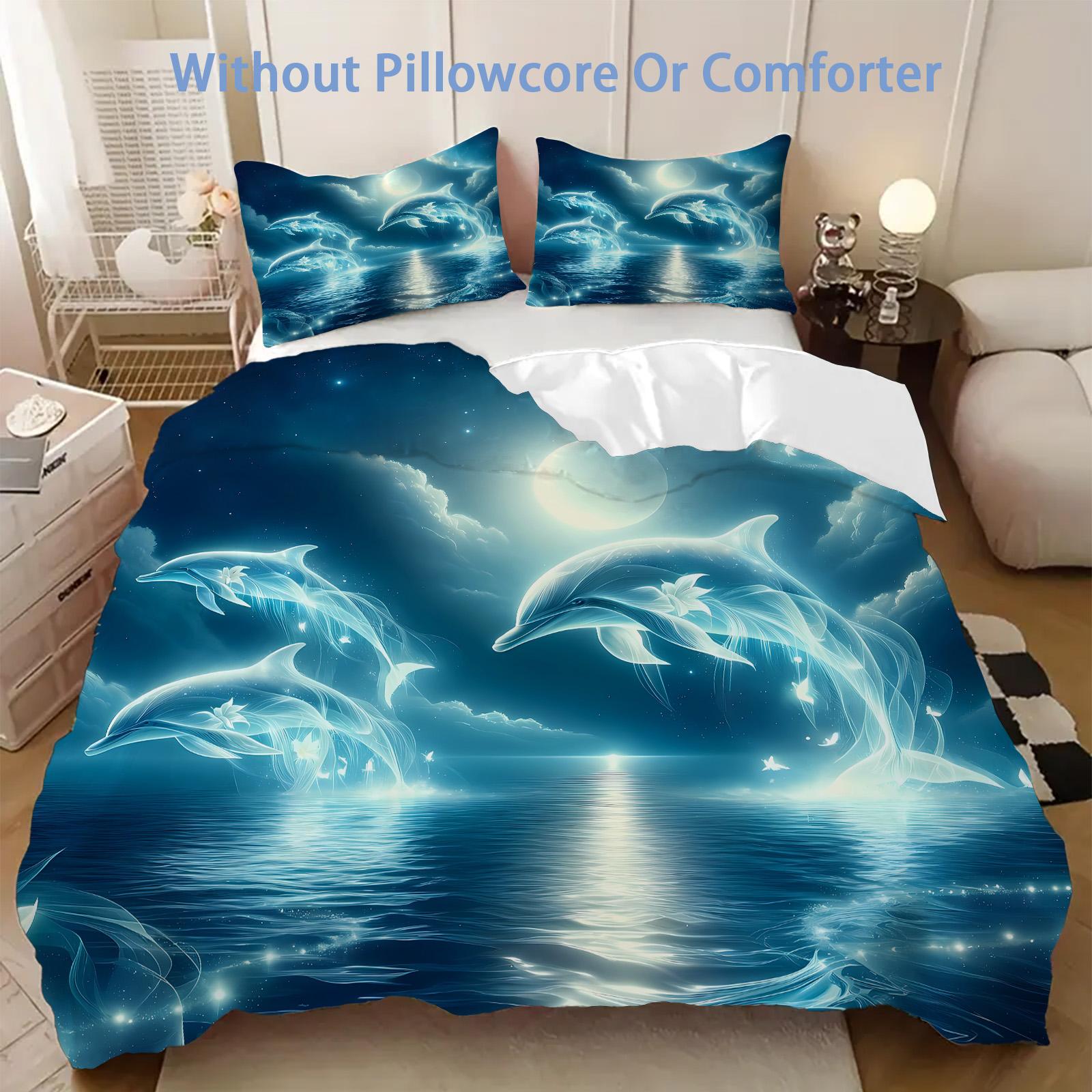 

Dreamy Dolphins Pattern 3D Printed Duvet Cover Soft Comfortable Bedding Set Magical Marine Animals Quilt Cover Set Pillowcases 135x200cm 2pcs