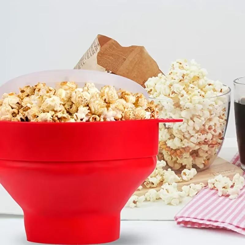 Hemma Kreativt Silikon Popcornhink Värmetålig Mikrovågssäker Med Handtag Lock Vikbar Popcornframställningsbehållare Daglig Användning
