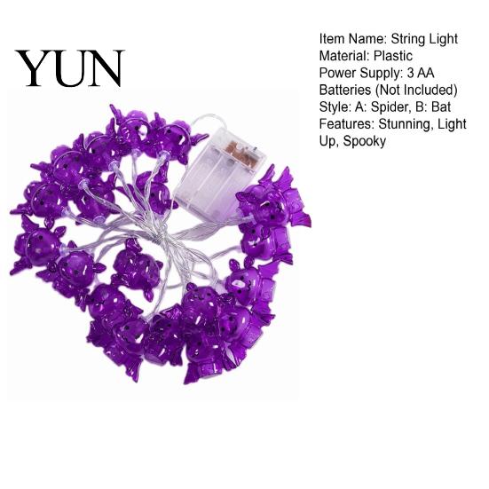 Small LED Spider Light Strands 10/20FT Halloween String Light, Battery Powered Purple Large Spider/Bat Garland, Spooky Dual Color Warm White