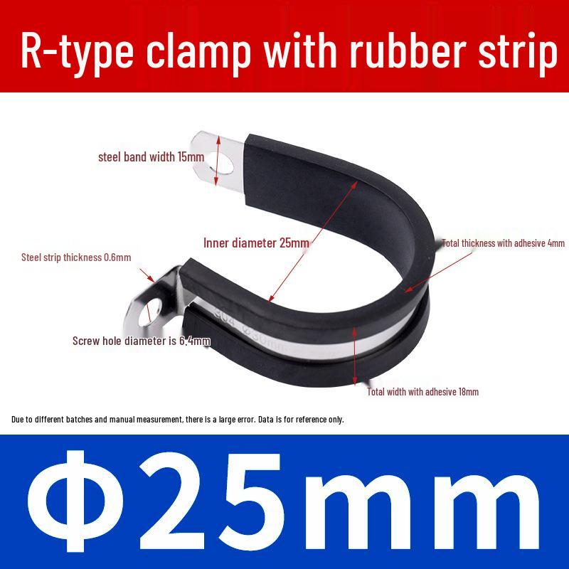 Stainless Steel R-Type Rubber Strip Shock-Absorbing Pipe Clamp