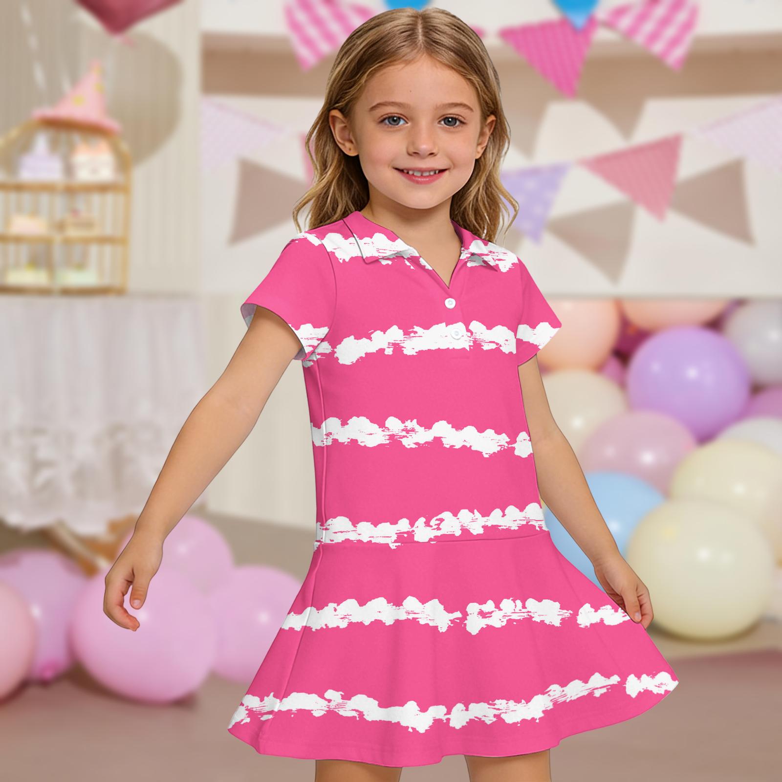 

Girls Short Sleeve Polo Dress with Striped Pattern and Pockets Casual Comfortable Fit Lightweight Fabric 120