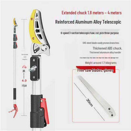 Yüksek Dallar İçin Teleskopik Budama Makası ve Meyve Toplayıcı - Trabzon Hurması, Liçi, Longan ve Malta Eriği İçin İdeal