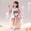 Girls Summer Ice Silk Short Sleeve Shorts Pajama Set Cute Round Neck Two Piece Loungewear